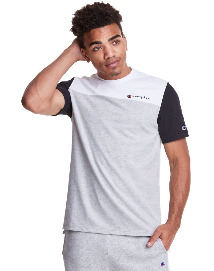 Champion Herre T-Shirts Hvide/Grå - Colorblock - Danmark QKN-201834